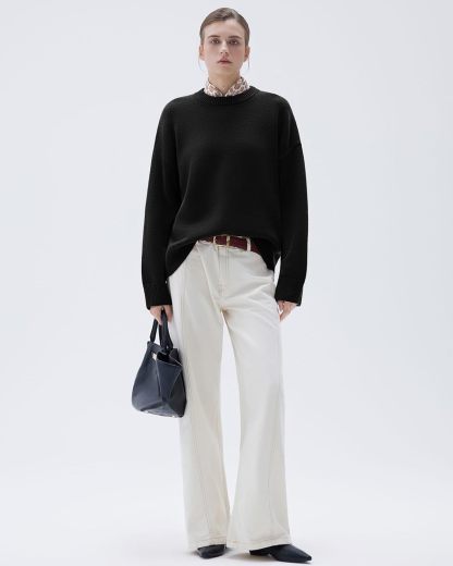 Women Cashmere Oversized Long Sleeve Pullover Sweater Crew Neck Jumpers
