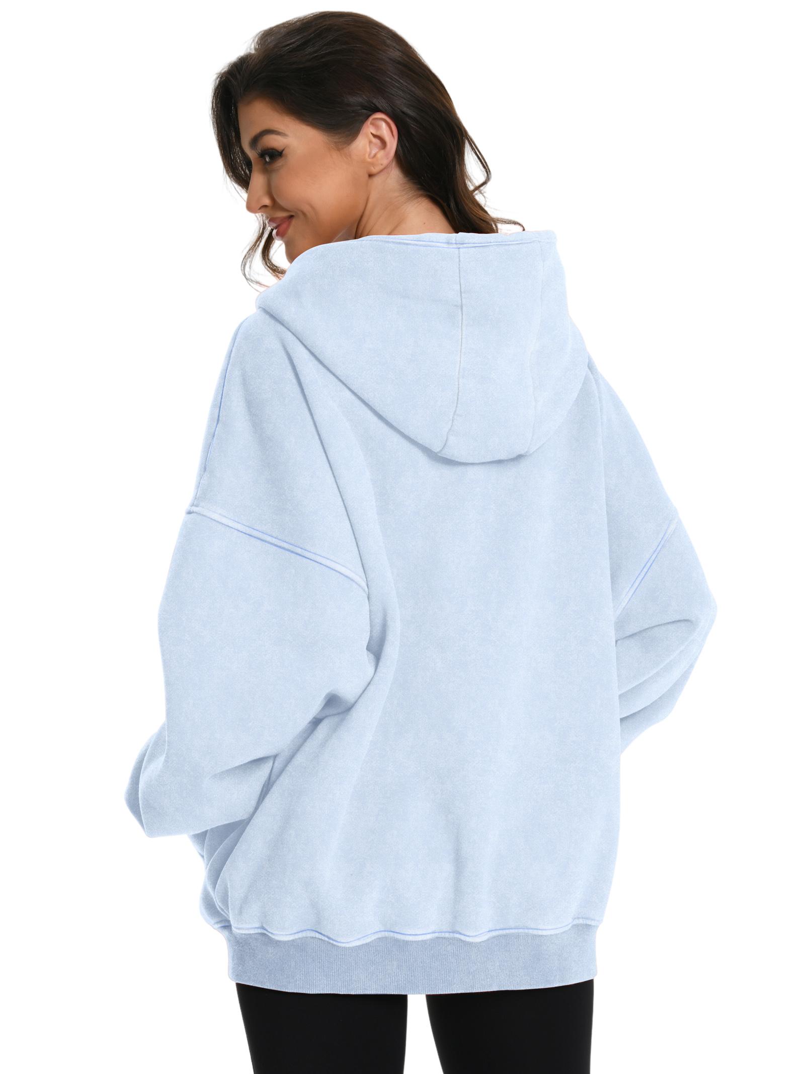 Couples Double Zip Up Oversized Acid Wash Hoodie