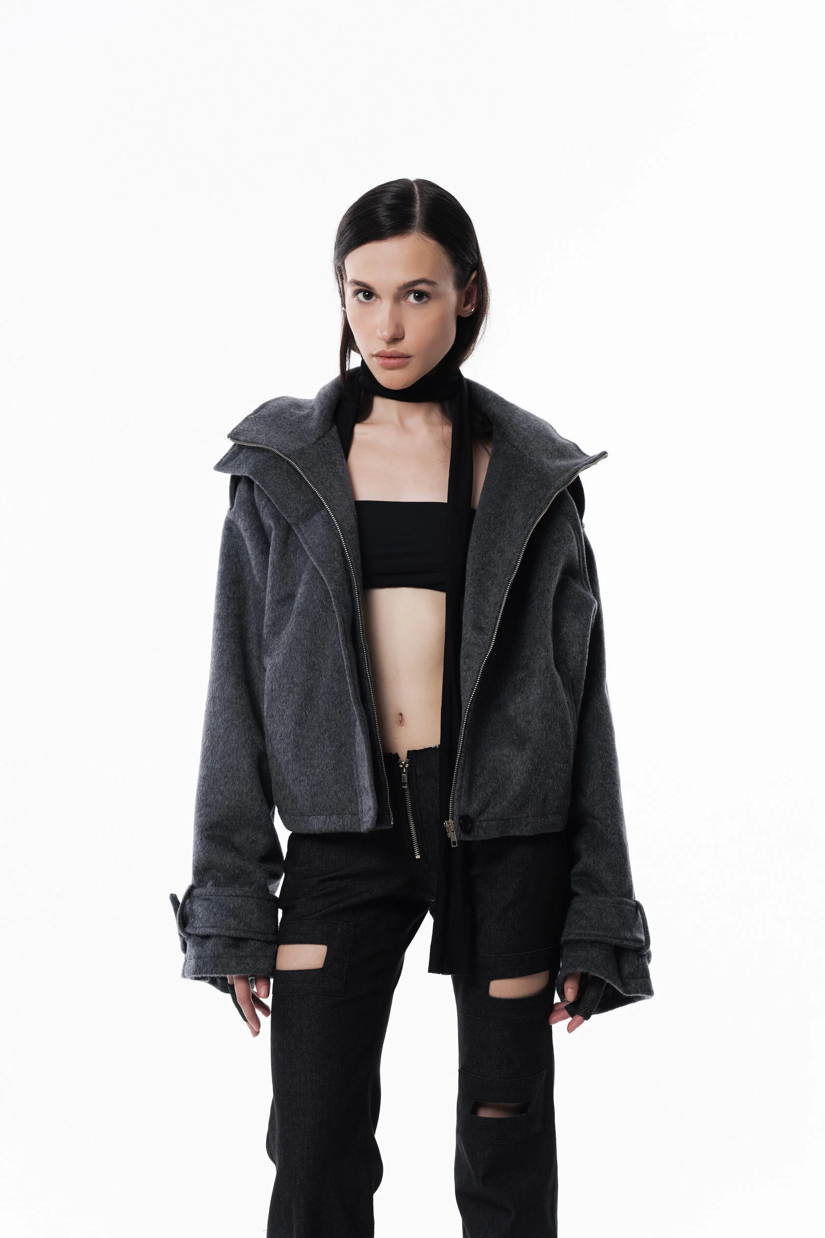 Wool High collar coat