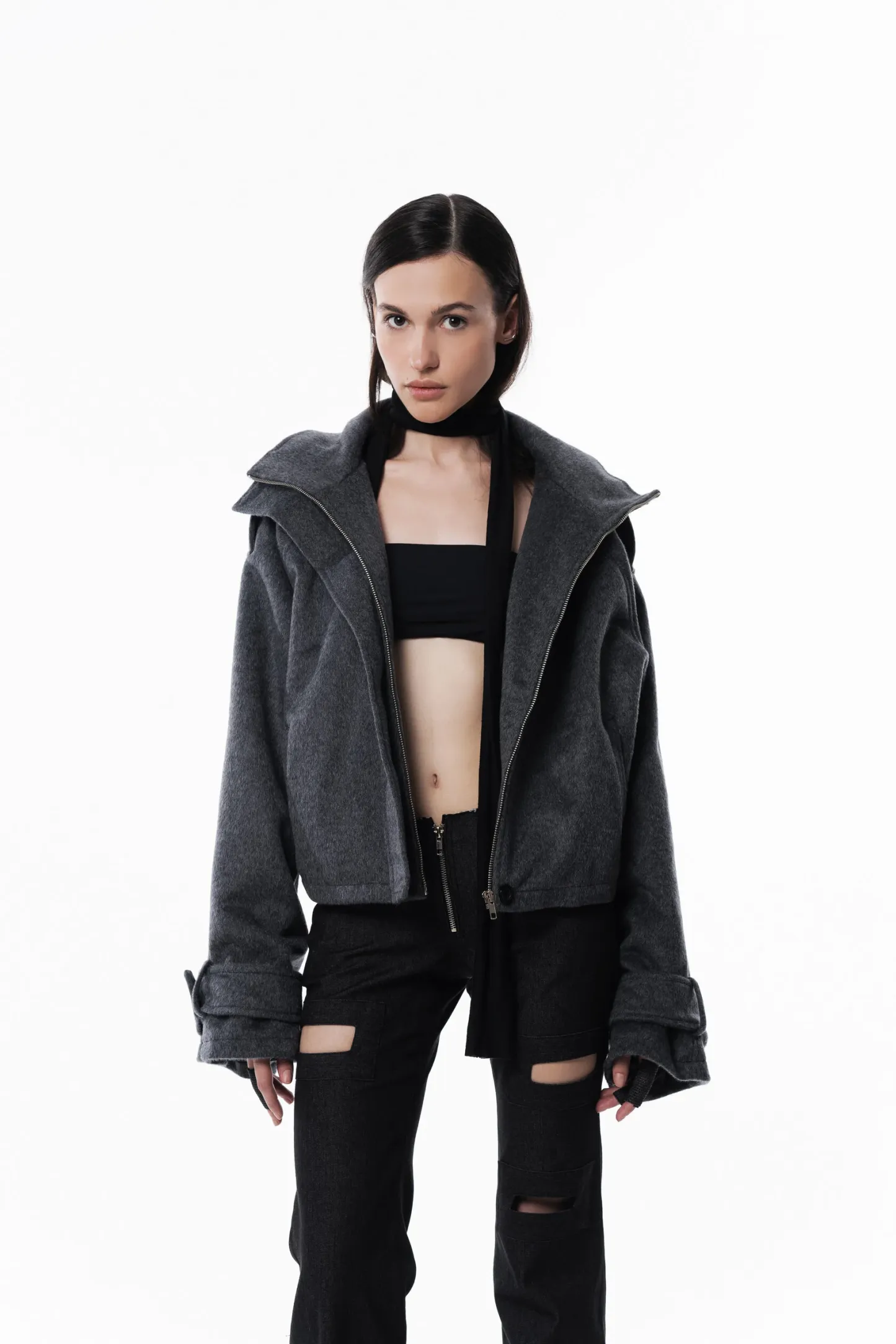 Wool High collar coat