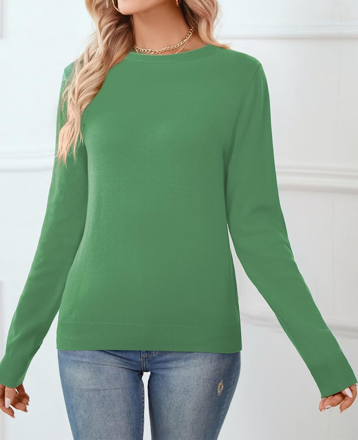 Women's Sweater 100% Cotton Long Sleeeve Pullover Sweater Soft Lightweight Knit Tops 