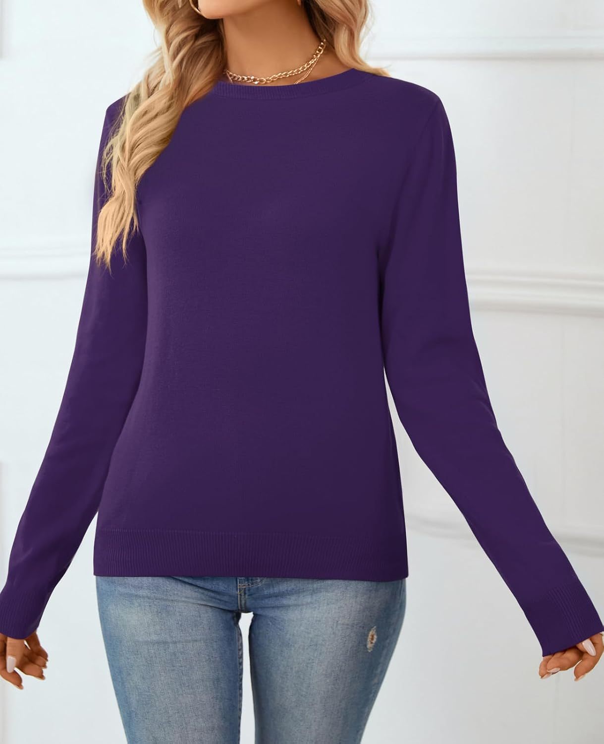 Women's Sweater 100% Cotton Long Sleeeve Pullover Sweater Soft Lightweight Knit Tops 