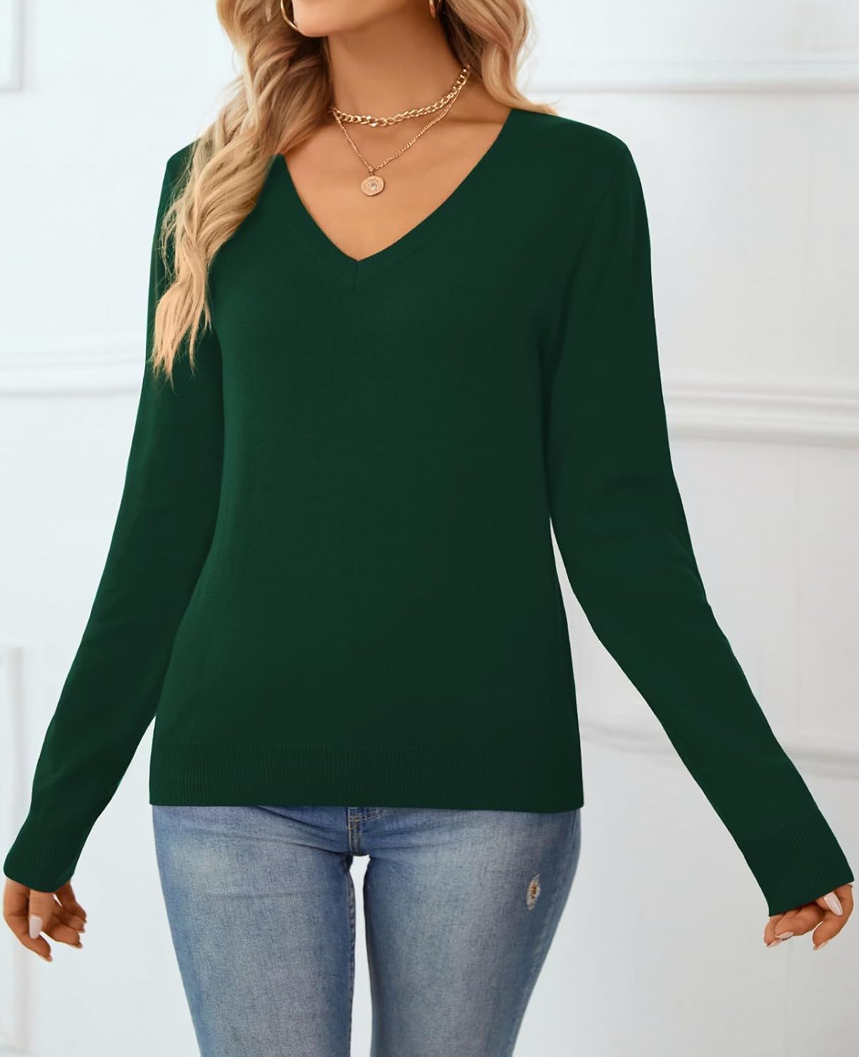 Women's Sweater 100% Cotton Long Sleeeve Pullover Sweater Soft Lightweight Knit Tops 