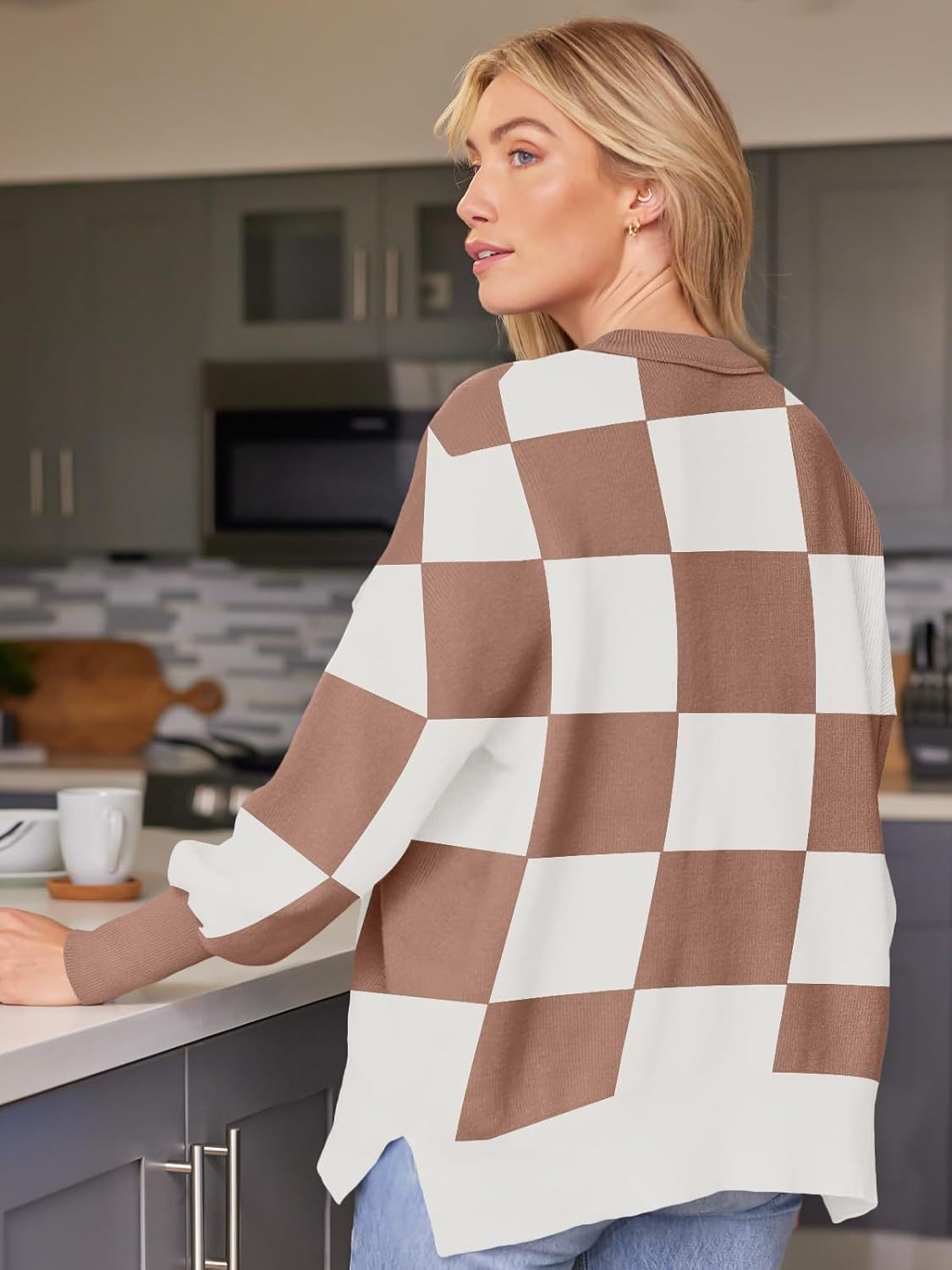 Women's Oversized Batwing Sweaters  Trendy Crewneck Knit Side Slit Fashion Pullover Tops