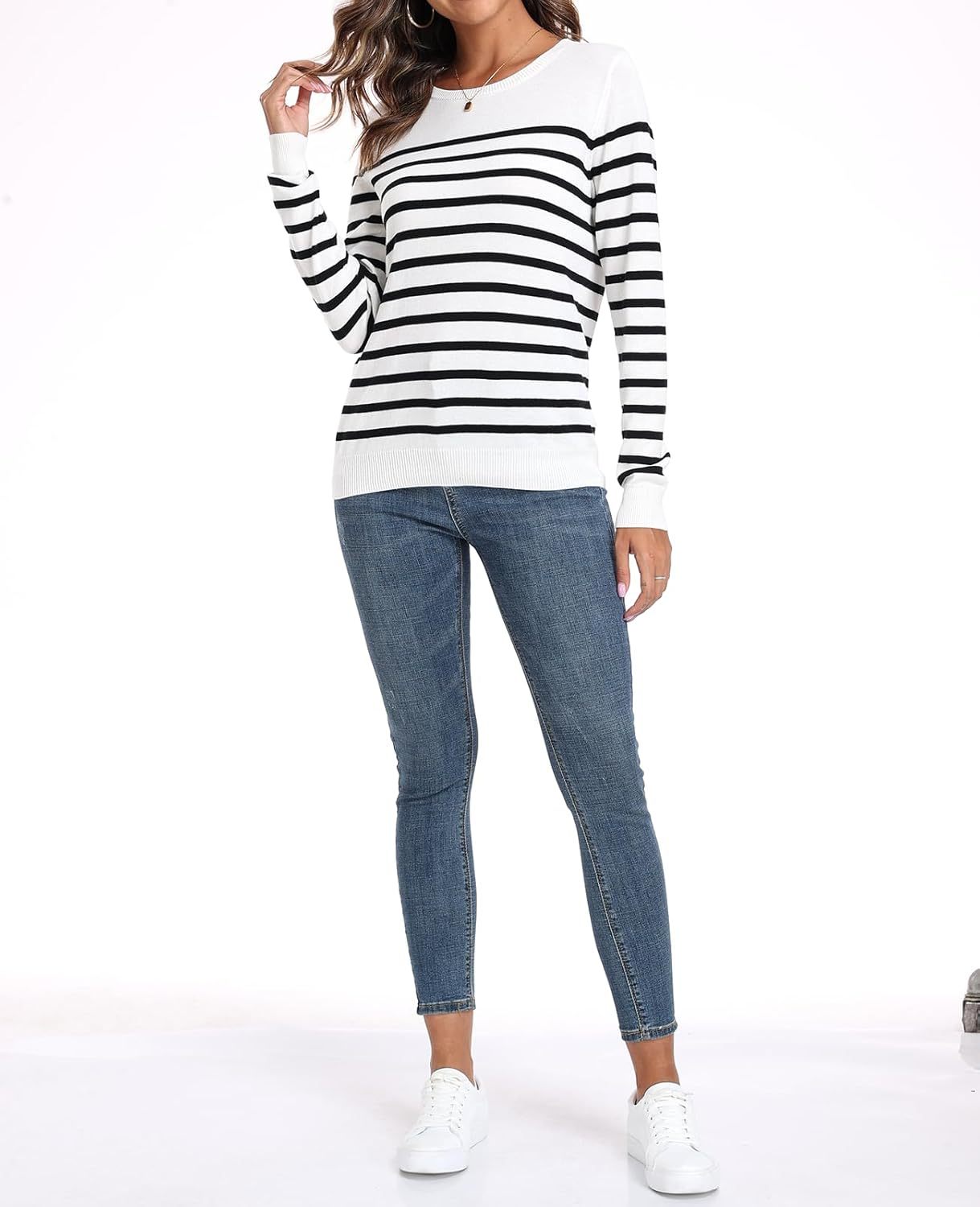 Women's Sweater 100% Cotton Long Sleeeve Pullover Sweater Soft Lightweight Knit Tops 