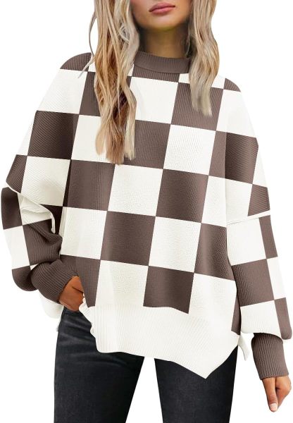 Women's Oversized Batwing Sweaters  Trendy Crewneck Knit Side Slit Fashion Pullover Tops