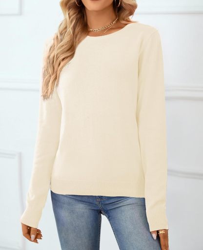 Women's Sweater 100% Cotton Long Sleeeve Pullover Sweater Soft Lightweight Knit Tops 