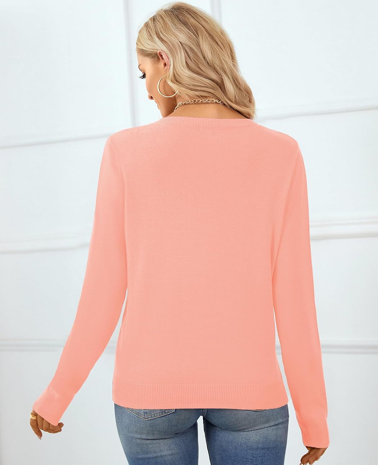 Women's Sweater 100% Cotton Long Sleeeve Pullover Sweater Soft Lightweight Knit Tops 