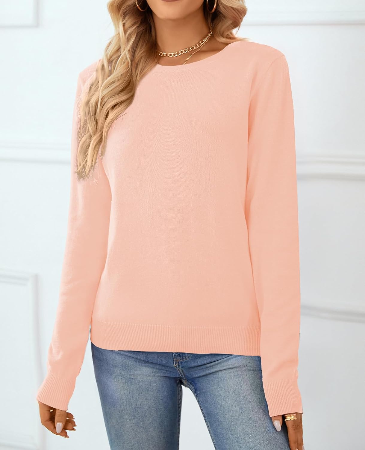 Women's Sweater 100% Cotton Long Sleeeve Pullover Sweater Soft Lightweight Knit Tops 