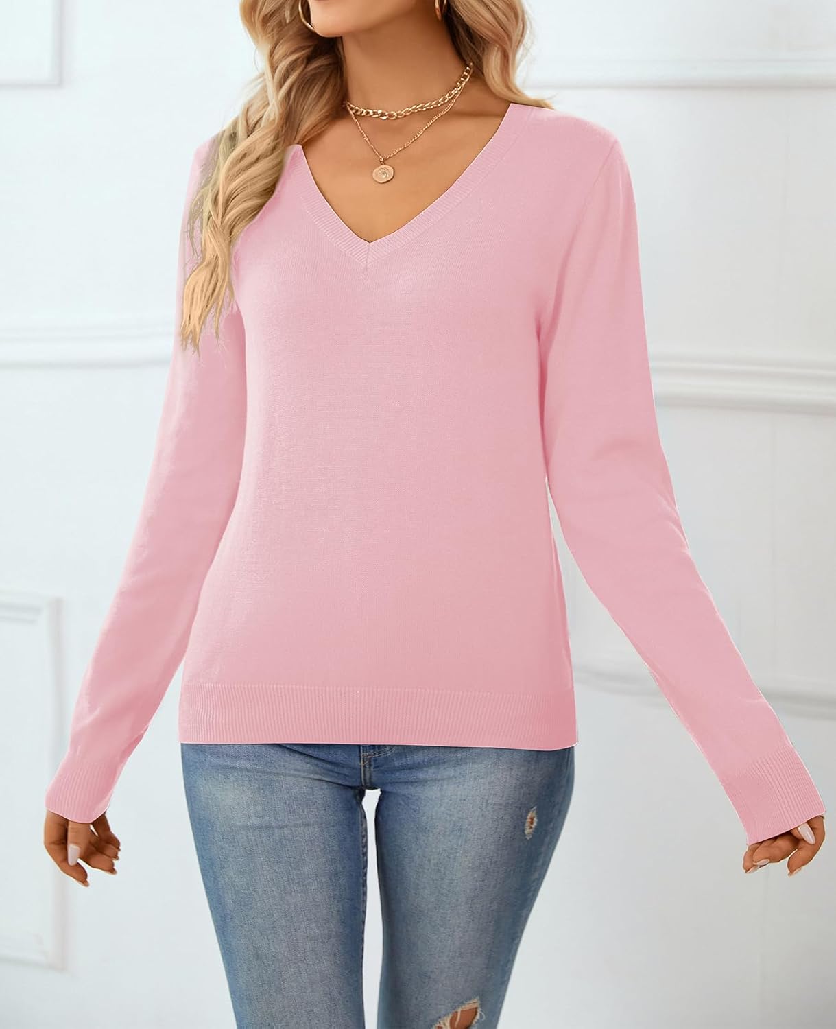 Women's Sweater 100% Cotton Long Sleeeve Pullover Sweater Soft Lightweight Knit Tops 