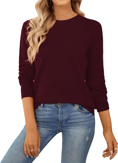 Women's Sweater 100% Cotton Long Sleeeve Pullover Sweater Soft Lightweight Knit Tops 