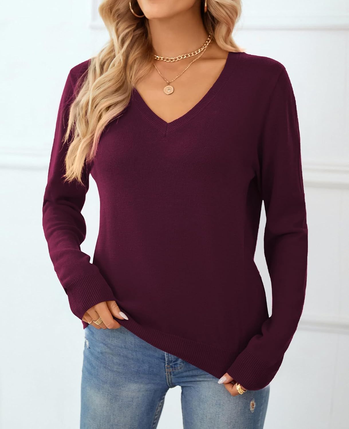 Women's Sweater 100% Cotton Long Sleeeve Pullover Sweater Soft Lightweight Knit Tops 