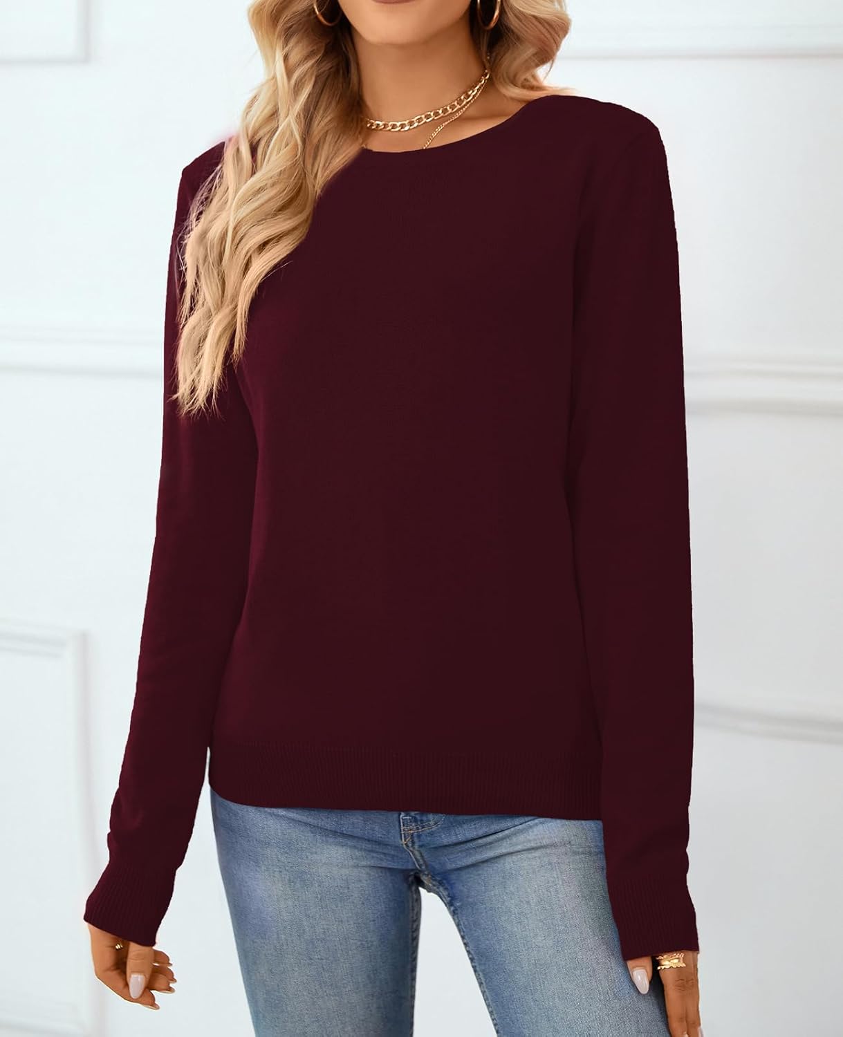 Women's Sweater 100% Cotton Long Sleeeve Pullover Sweater Soft Lightweight Knit Tops 