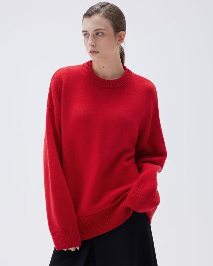 Women Cashmere Oversized Long Sleeve Pullover Sweater Crew Neck Jumpers