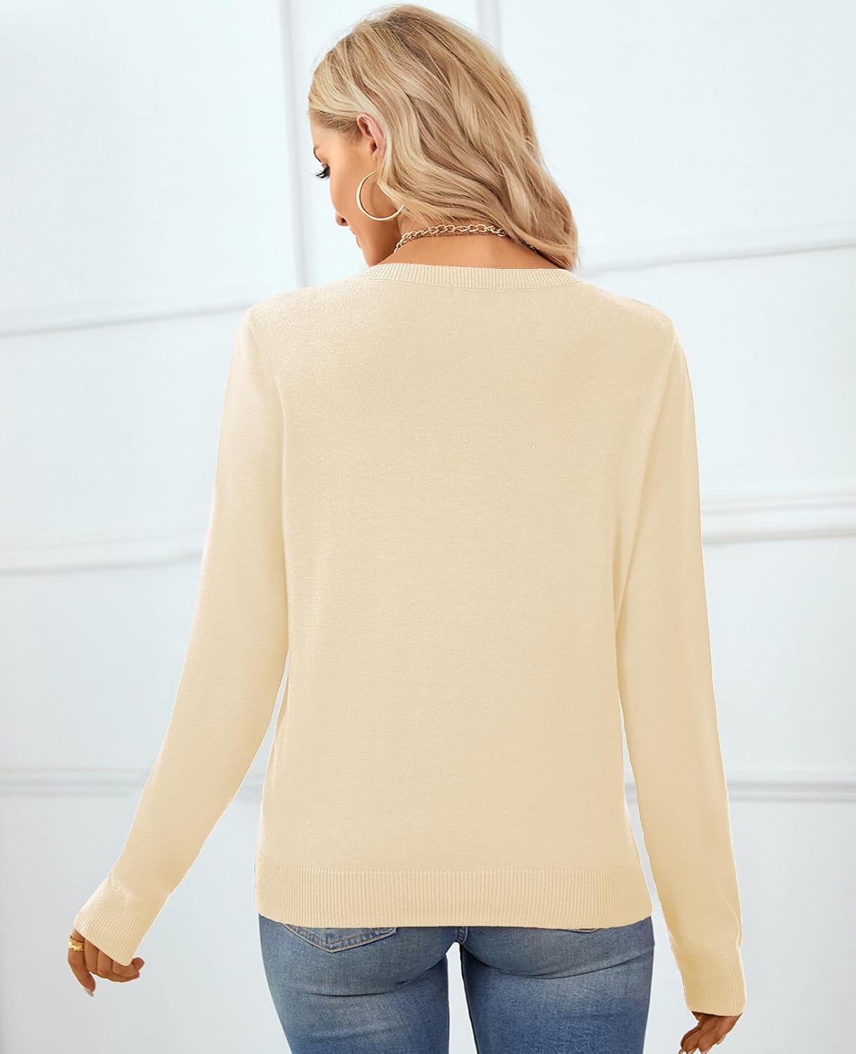 Women's Sweater 100% Cotton Long Sleeeve Pullover Sweater Soft Lightweight Knit Tops 