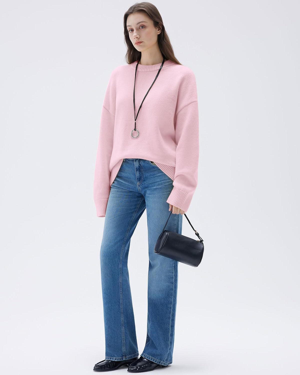 Women Cashmere Oversized Long Sleeve Pullover Sweater Crew Neck Jumpers