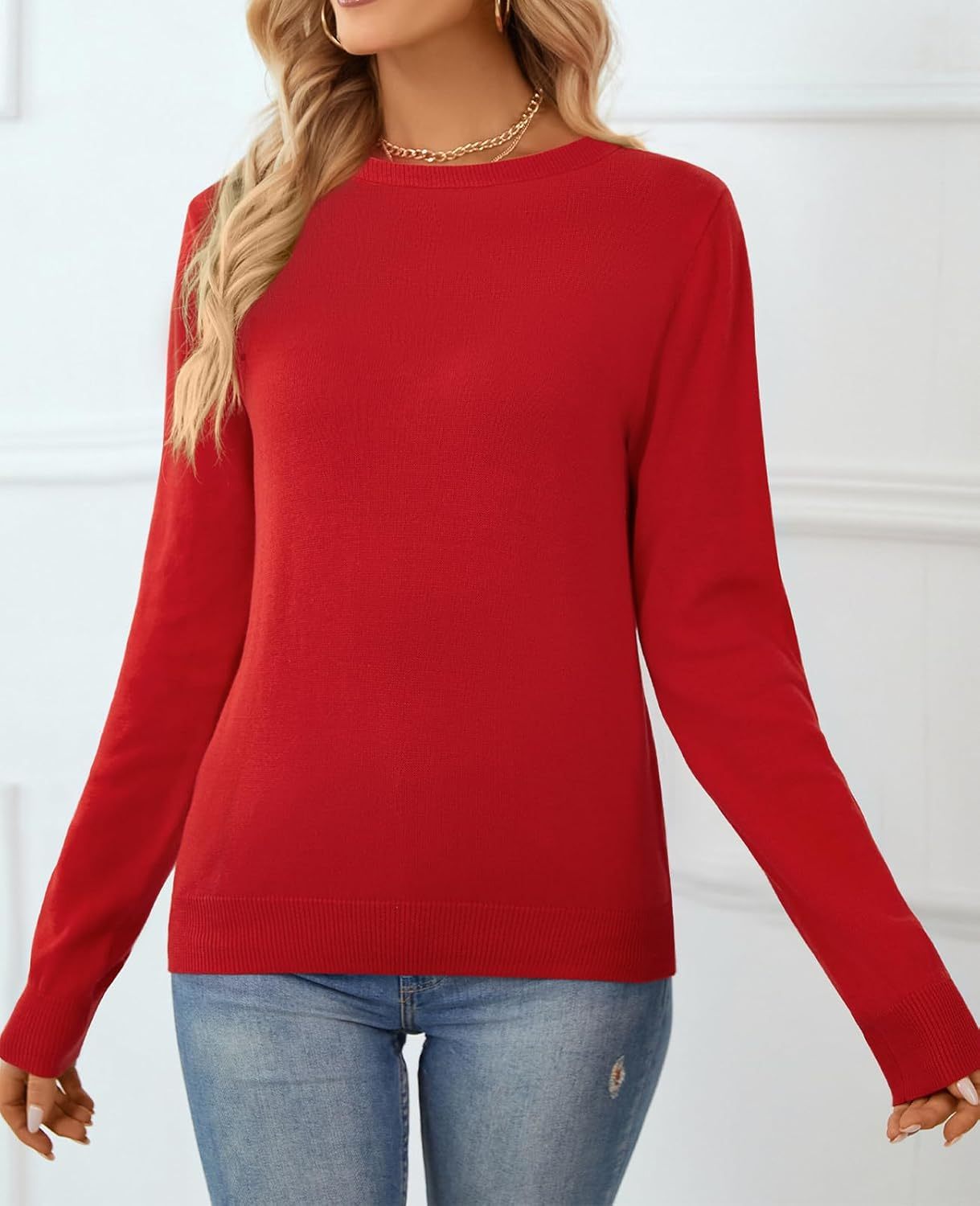 Women's Sweater 100% Cotton Long Sleeeve Pullover Sweater Soft Lightweight Knit Tops 