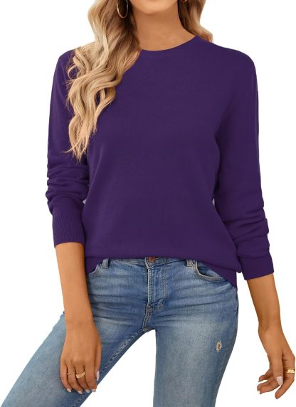 Women's Sweater 100% Cotton Long Sleeeve Pullover Sweater Soft Lightweight Knit Tops 