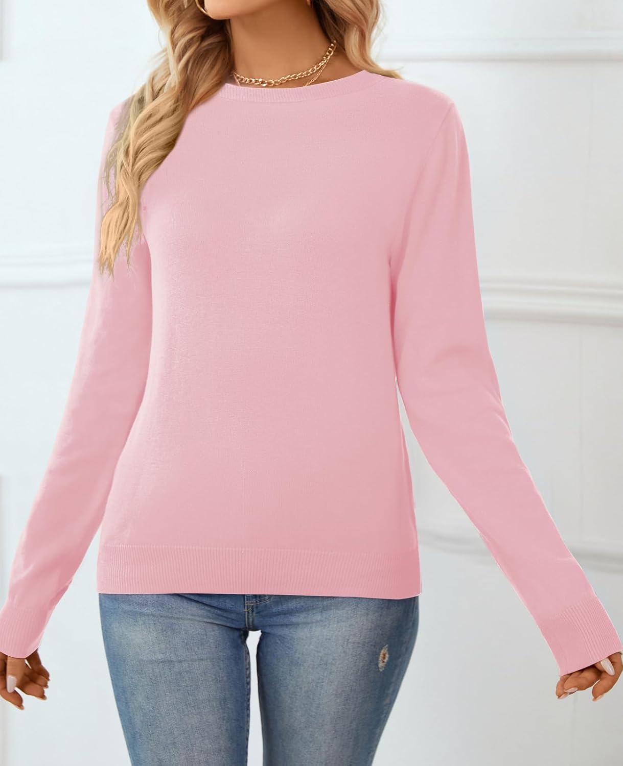 Women's Sweater 100% Cotton Long Sleeeve Pullover Sweater Soft Lightweight Knit Tops 
