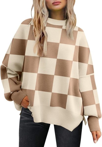 Women's Oversized Batwing Sweaters  Trendy Crewneck Knit Side Slit Fashion Pullover Tops