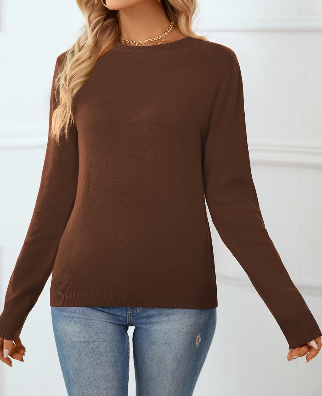 Women's Sweater 100% Cotton Long Sleeeve Pullover Sweater Soft Lightweight Knit Tops 