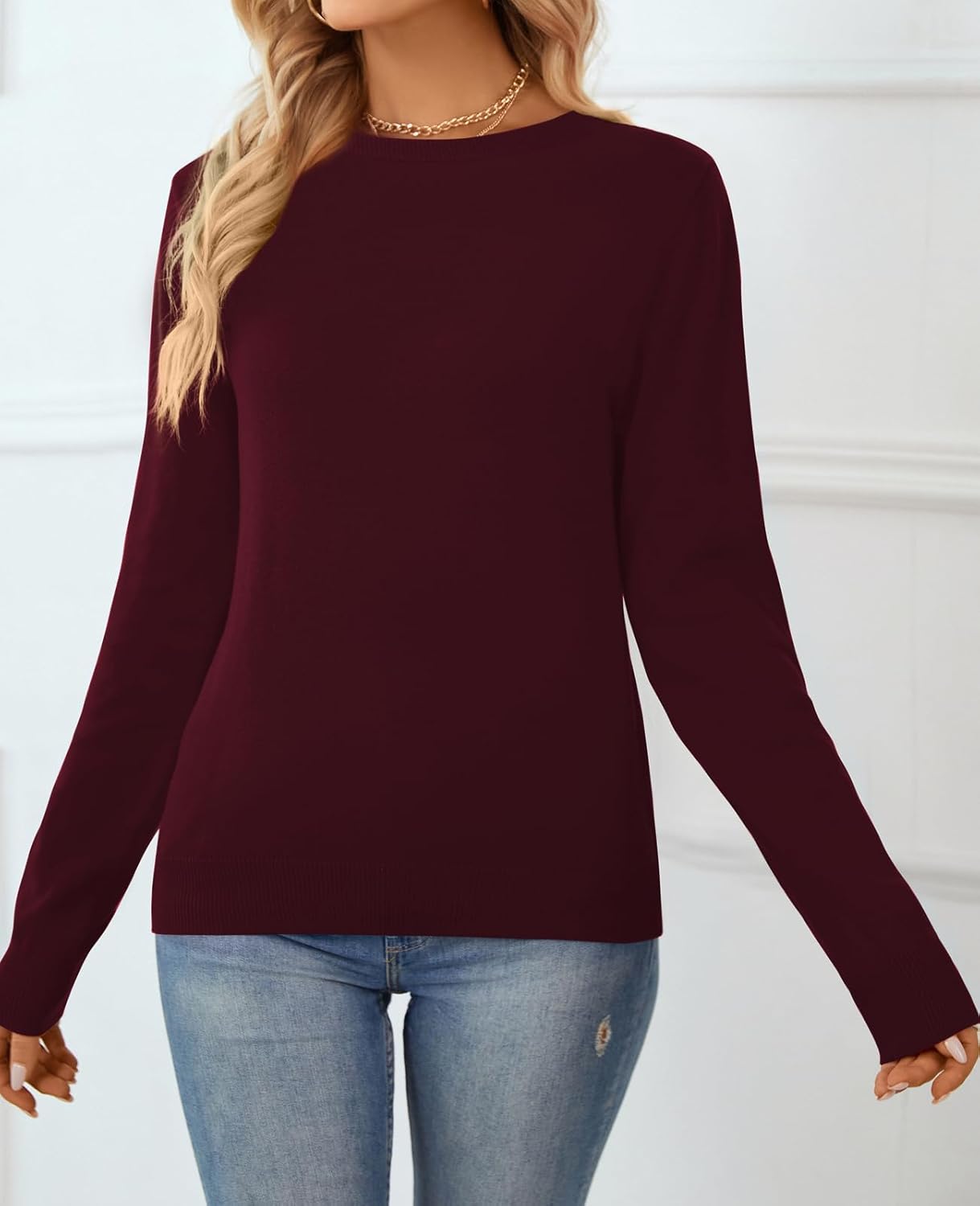 Women's Sweater 100% Cotton Long Sleeeve Pullover Sweater Soft Lightweight Knit Tops 