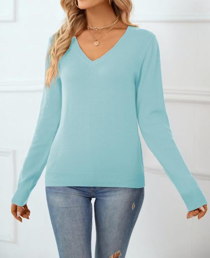 Women's Sweater 100% Cotton Long Sleeeve Pullover Sweater Soft Lightweight Knit Tops 