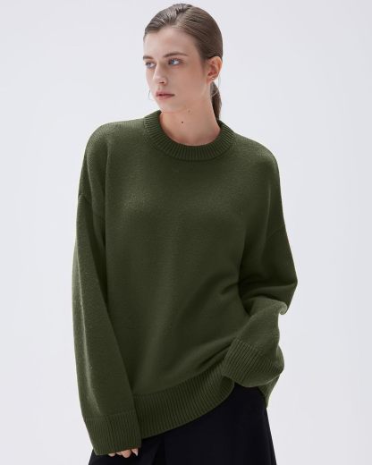 Women Cashmere Oversized Long Sleeve Pullover Sweater Crew Neck Jumpers