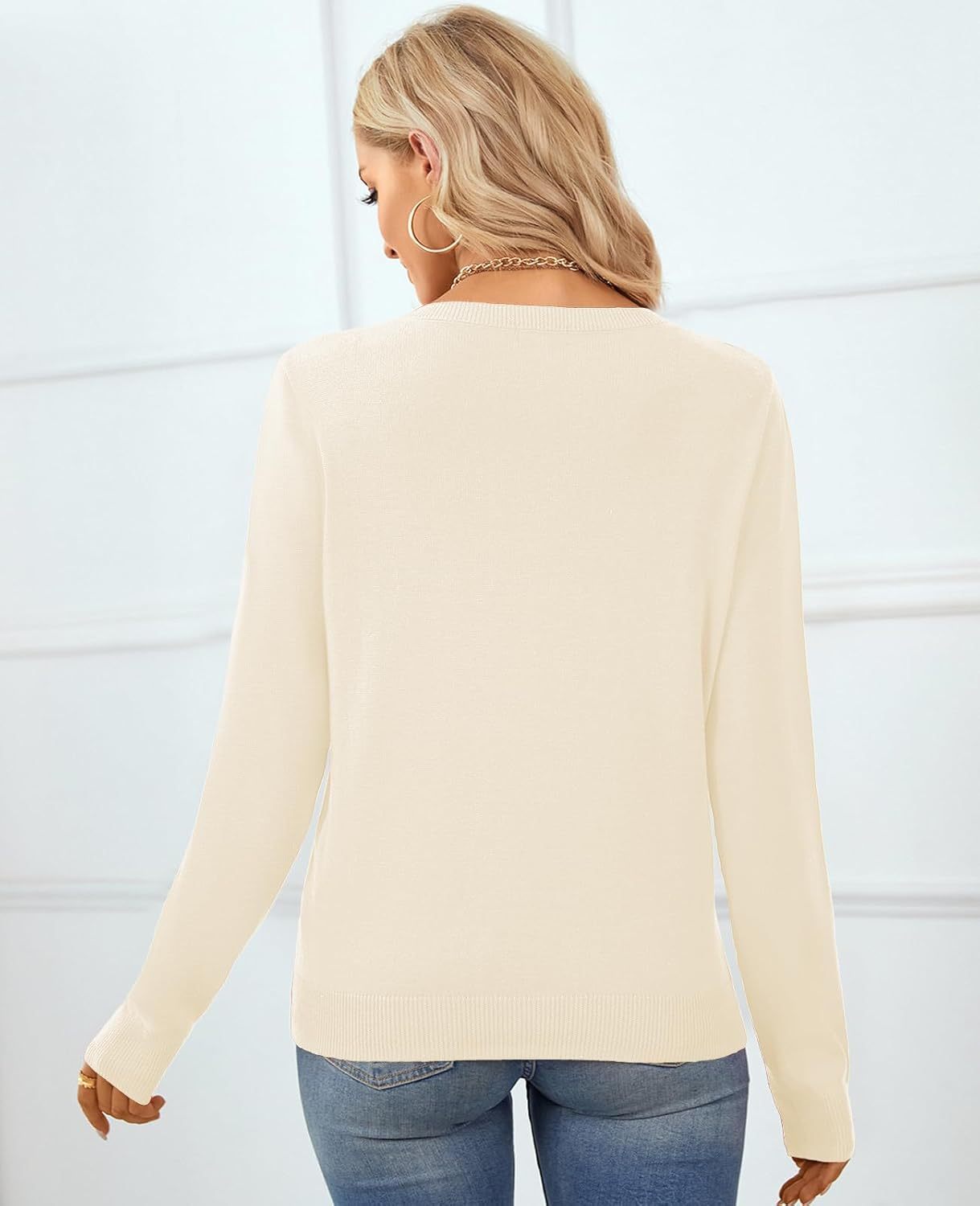 Women's Sweater 100% Cotton Long Sleeeve Pullover Sweater Soft Lightweight Knit Tops 