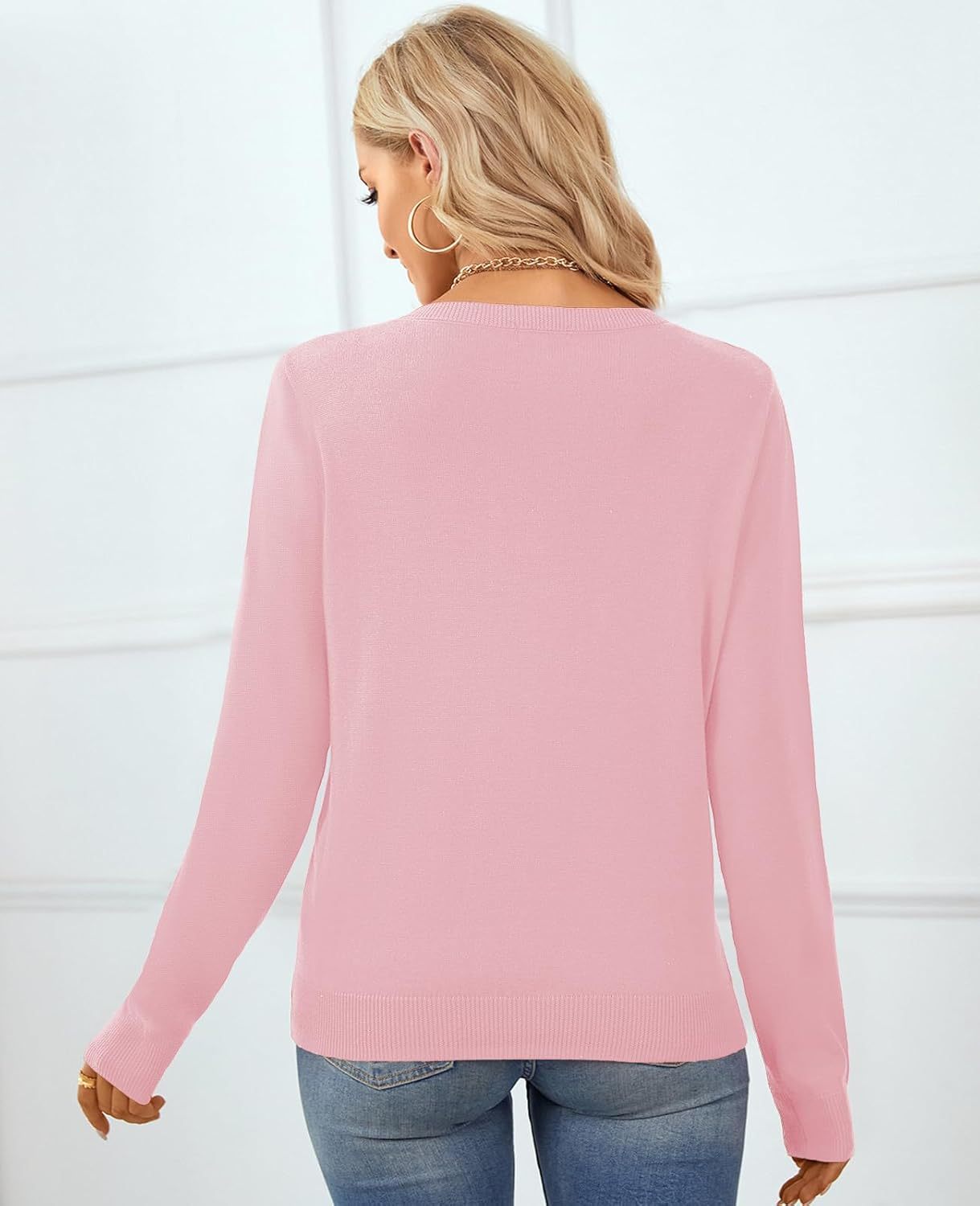 Women's Sweater 100% Cotton Long Sleeeve Pullover Sweater Soft Lightweight Knit Tops 