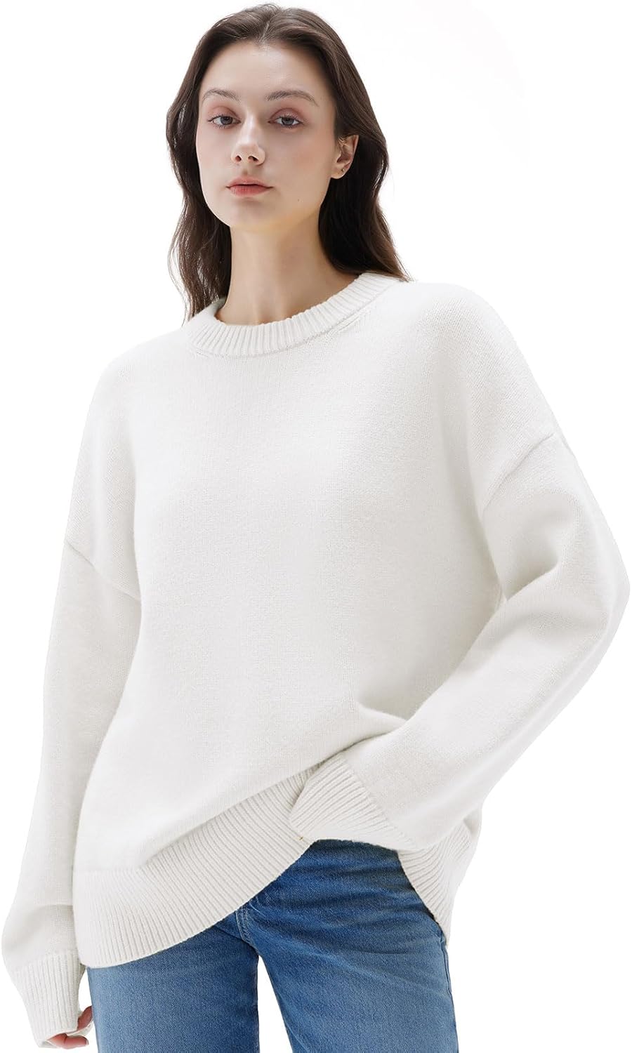 Women Cashmere Oversized Long Sleeve Pullover Sweater Crew Neck Jumpers