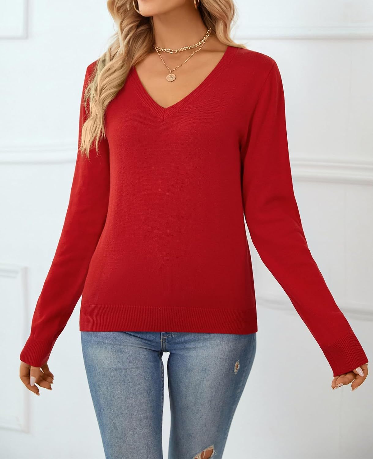 Women's Sweater 100% Cotton Long Sleeeve Pullover Sweater Soft Lightweight Knit Tops 