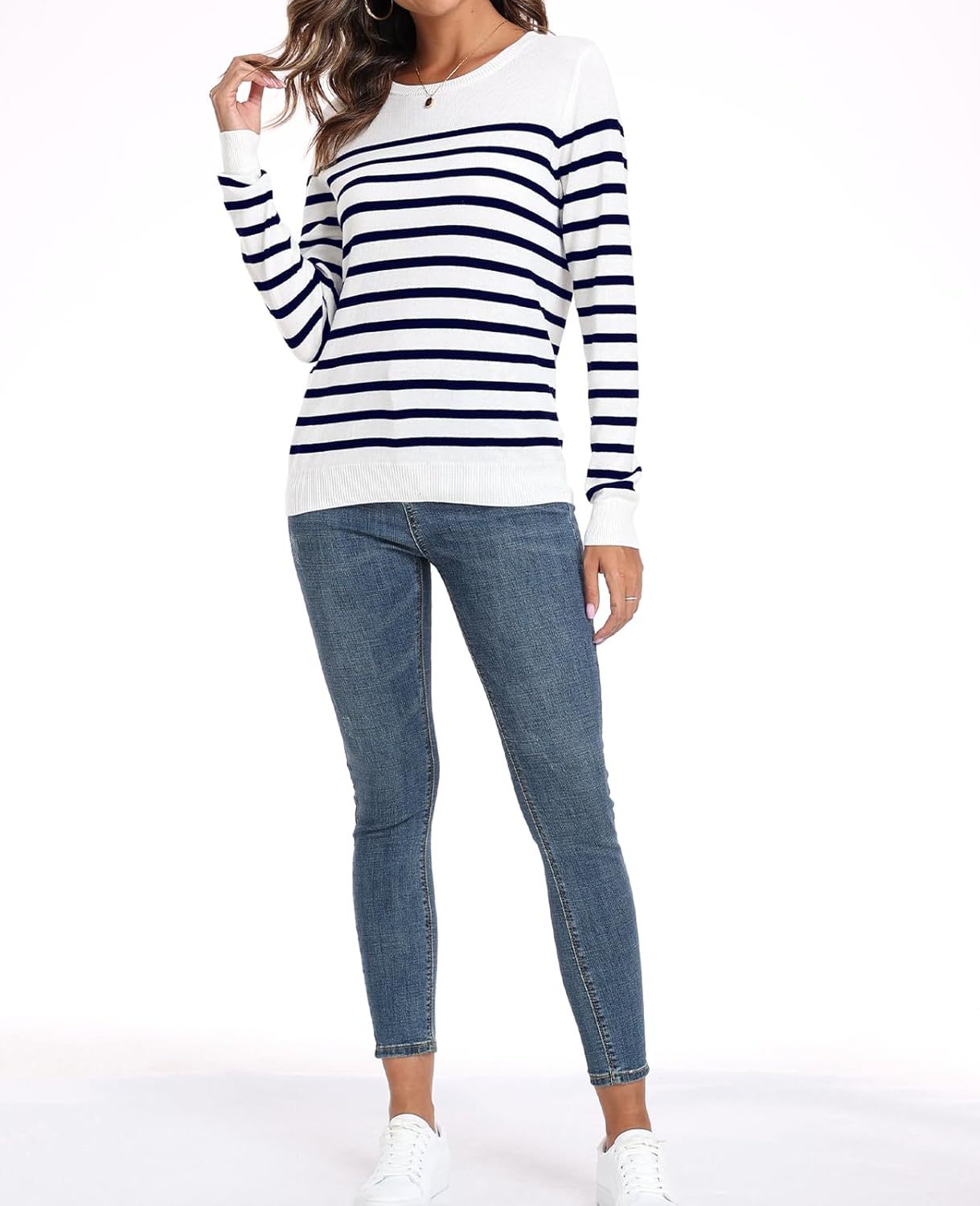 Women's Sweater 100% Cotton Long Sleeeve Pullover Sweater Soft Lightweight Knit Tops 