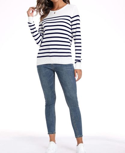 Women's Sweater 100% Cotton Long Sleeeve Pullover Sweater Soft Lightweight Knit Tops 