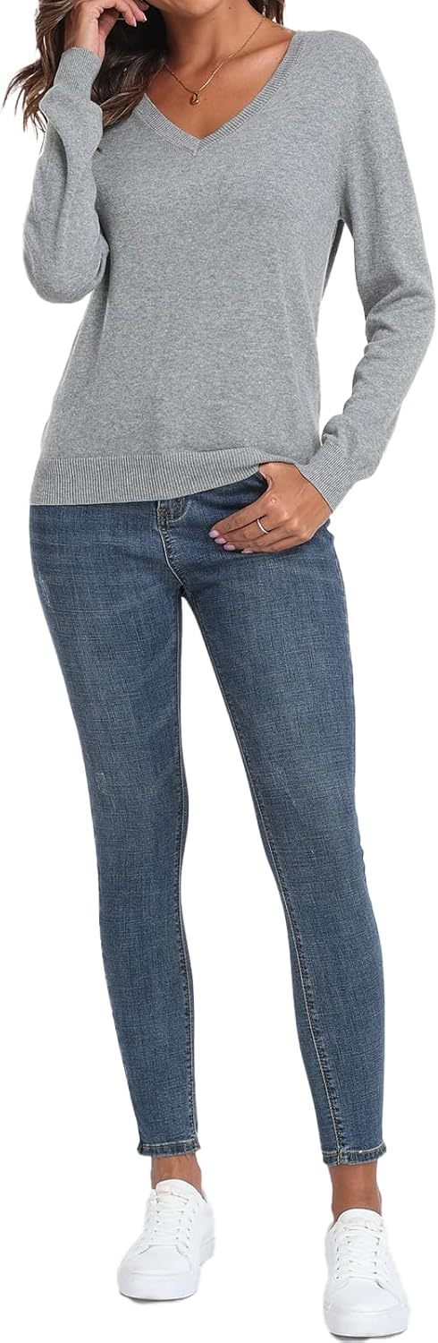 Women's Sweater 100% Cotton Long Sleeeve Pullover Sweater Soft Lightweight Knit Tops 