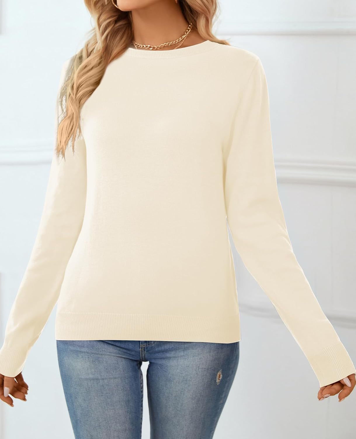 Women's Sweater 100% Cotton Long Sleeeve Pullover Sweater Soft Lightweight Knit Tops 