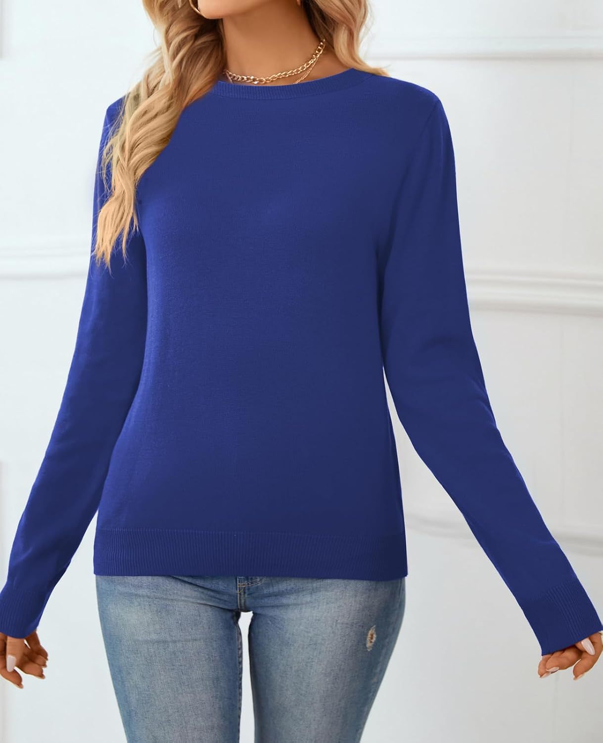 Women's Sweater 100% Cotton Long Sleeeve Pullover Sweater Soft Lightweight Knit Tops 