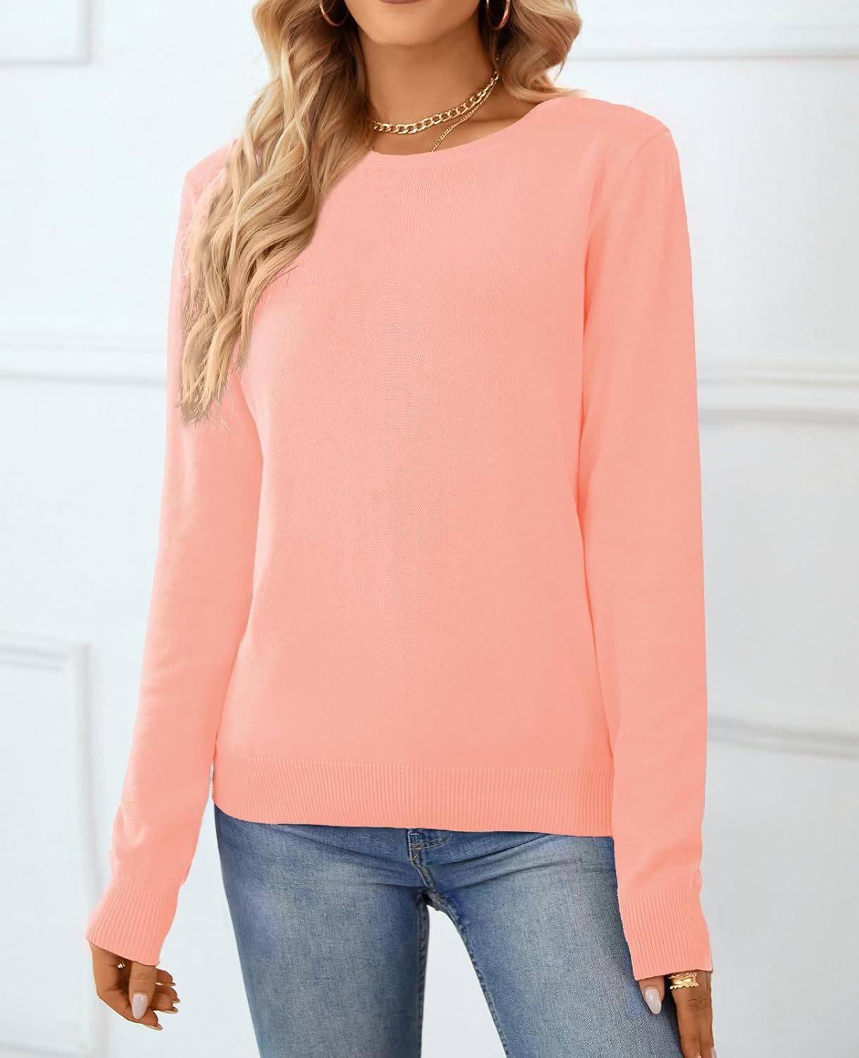 Women's Sweater 100% Cotton Long Sleeeve Pullover Sweater Soft Lightweight Knit Tops 