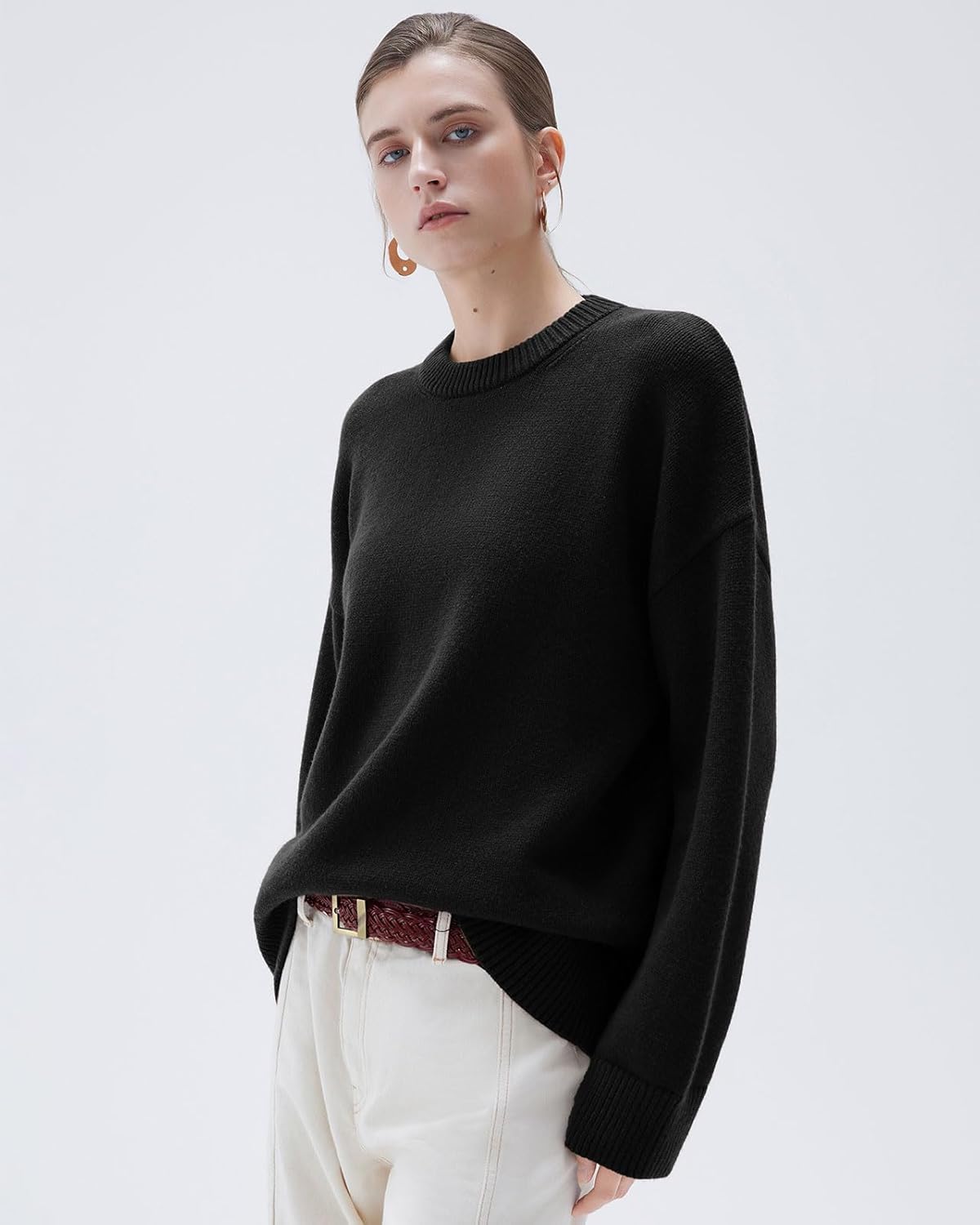 Women Cashmere Oversized Long Sleeve Pullover Sweater Crew Neck Jumpers