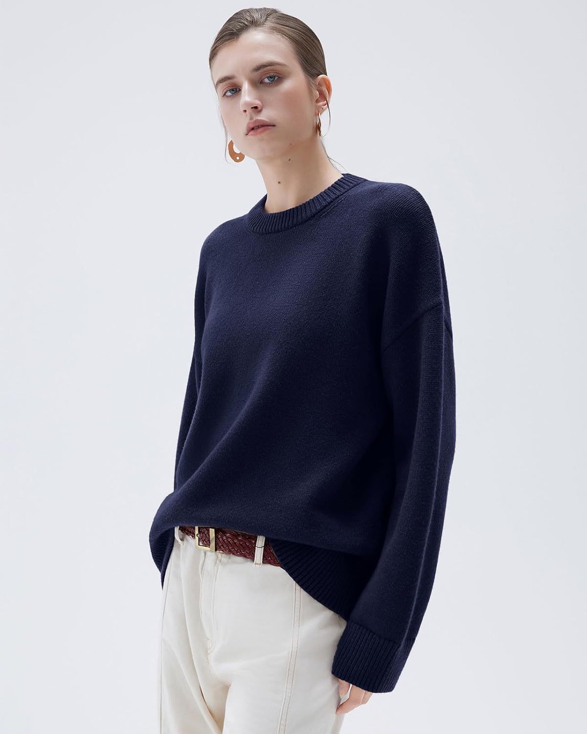 Women Cashmere Oversized Long Sleeve Pullover Sweater Crew Neck Jumpers