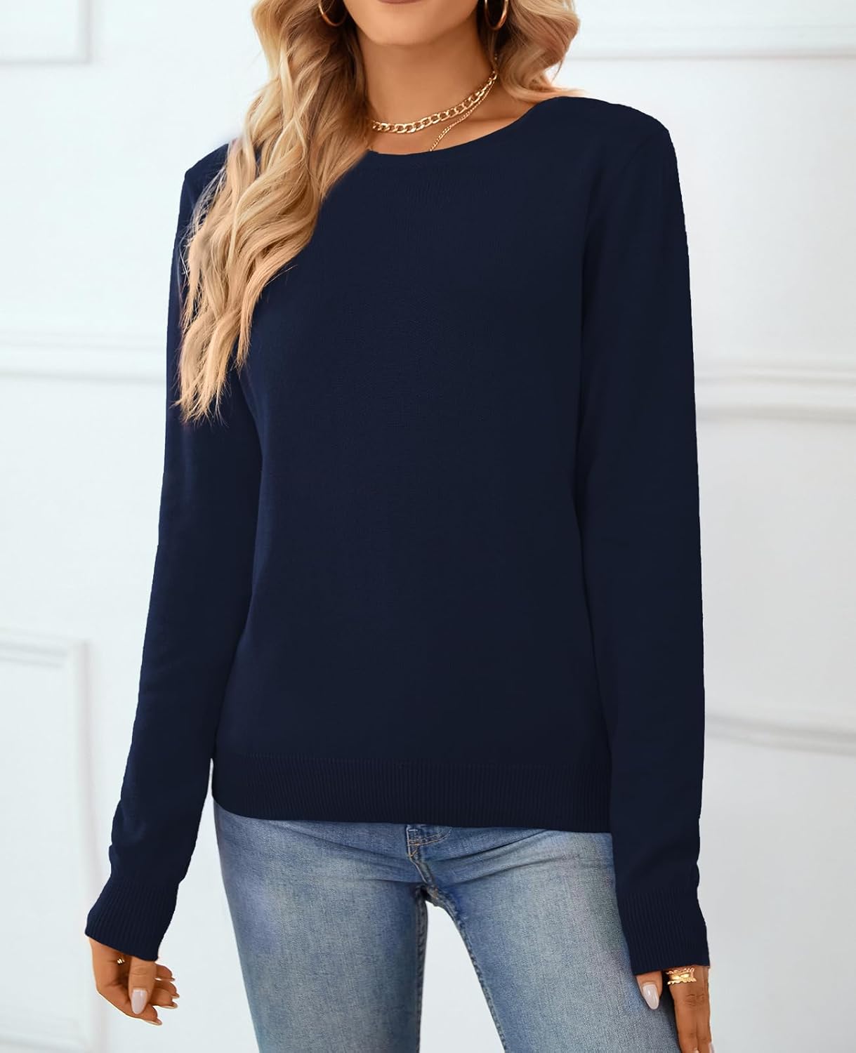 Women's Sweater 100% Cotton Long Sleeeve Pullover Sweater Soft Lightweight Knit Tops 