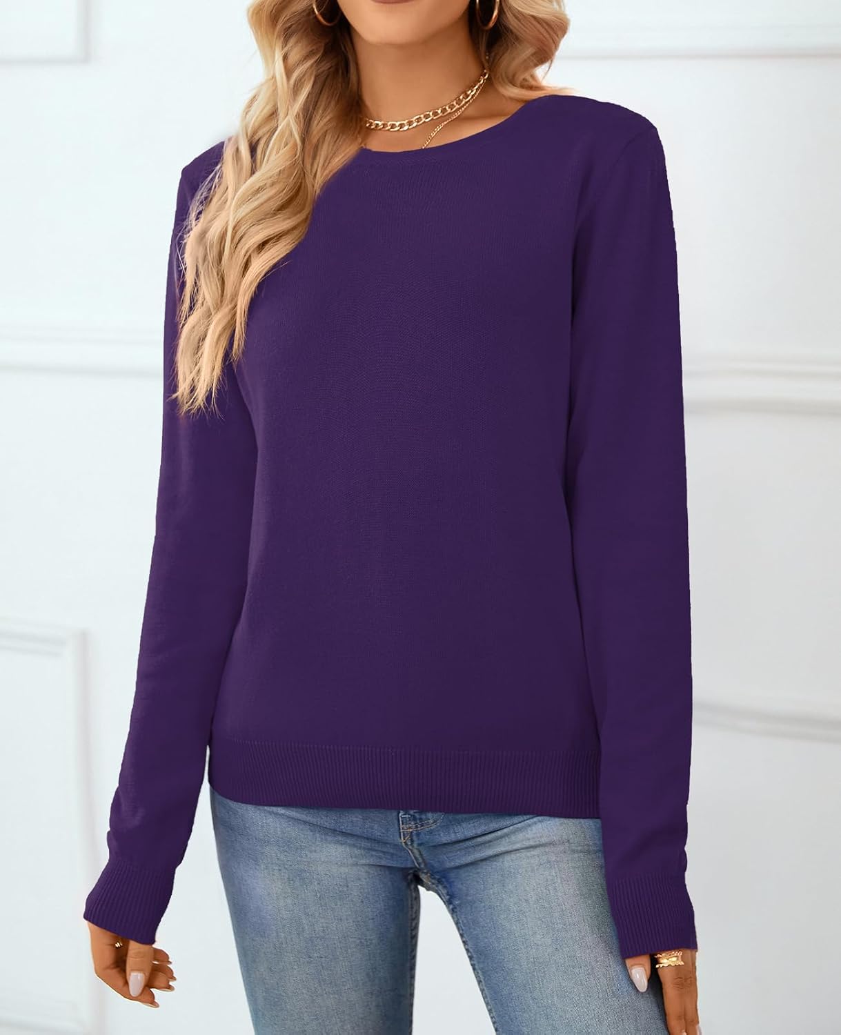 Women's Sweater 100% Cotton Long Sleeeve Pullover Sweater Soft Lightweight Knit Tops 