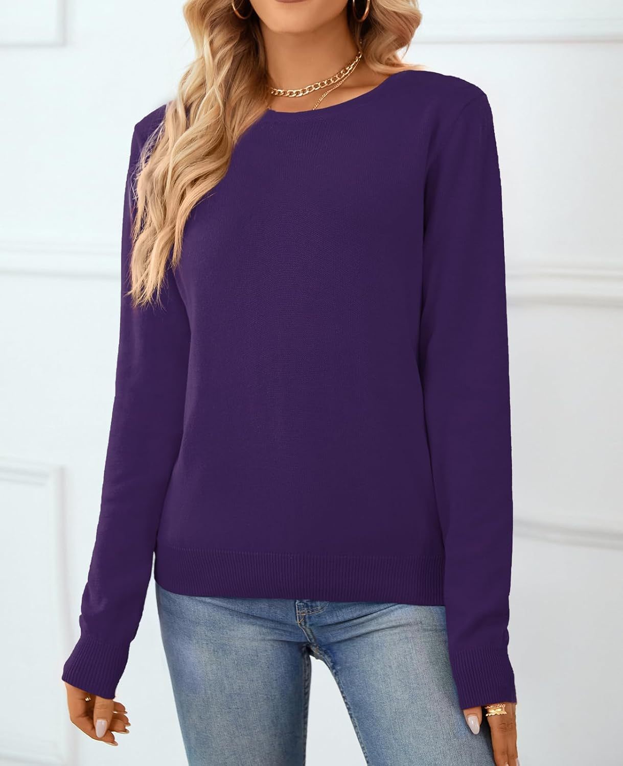 Women's Sweater 100% Cotton Long Sleeeve Pullover Sweater Soft Lightweight Knit Tops 