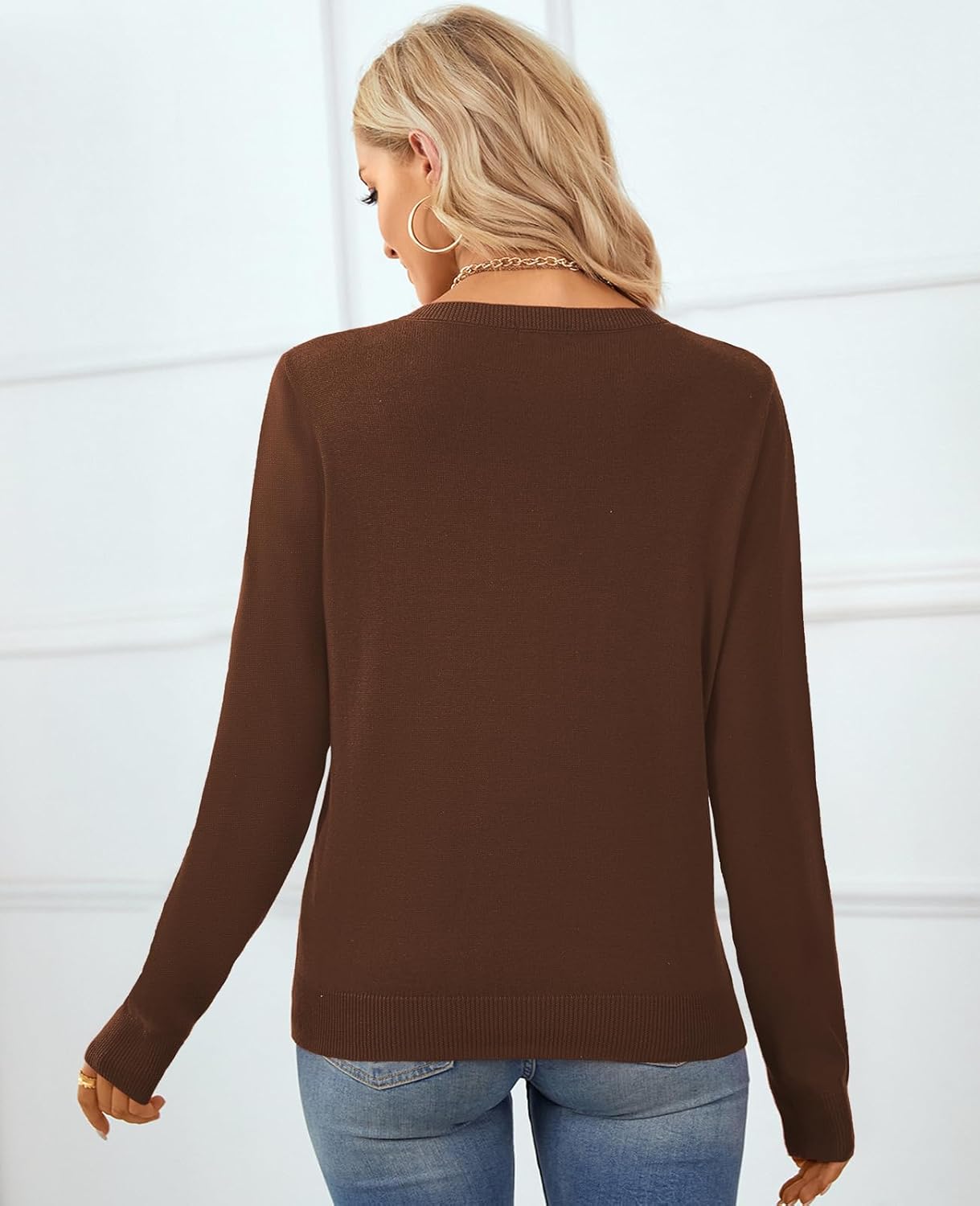 Women's Sweater 100% Cotton Long Sleeeve Pullover Sweater Soft Lightweight Knit Tops 