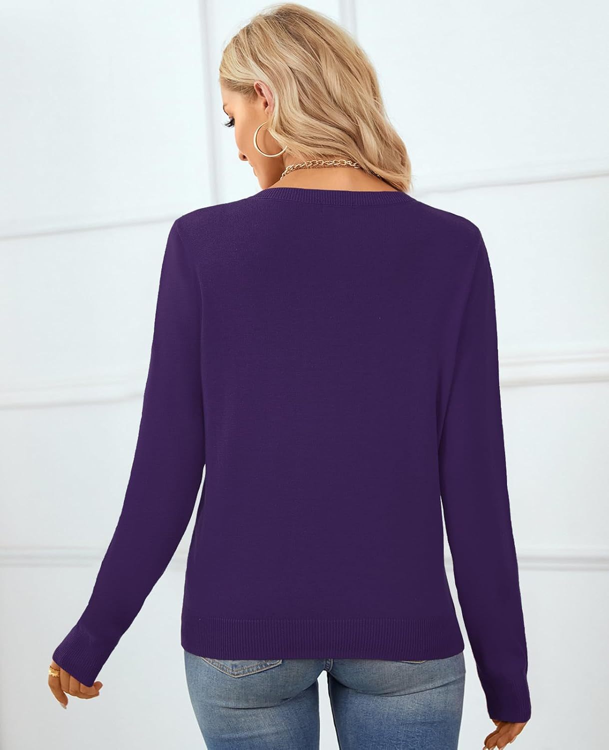 Women's Sweater 100% Cotton Long Sleeeve Pullover Sweater Soft Lightweight Knit Tops 