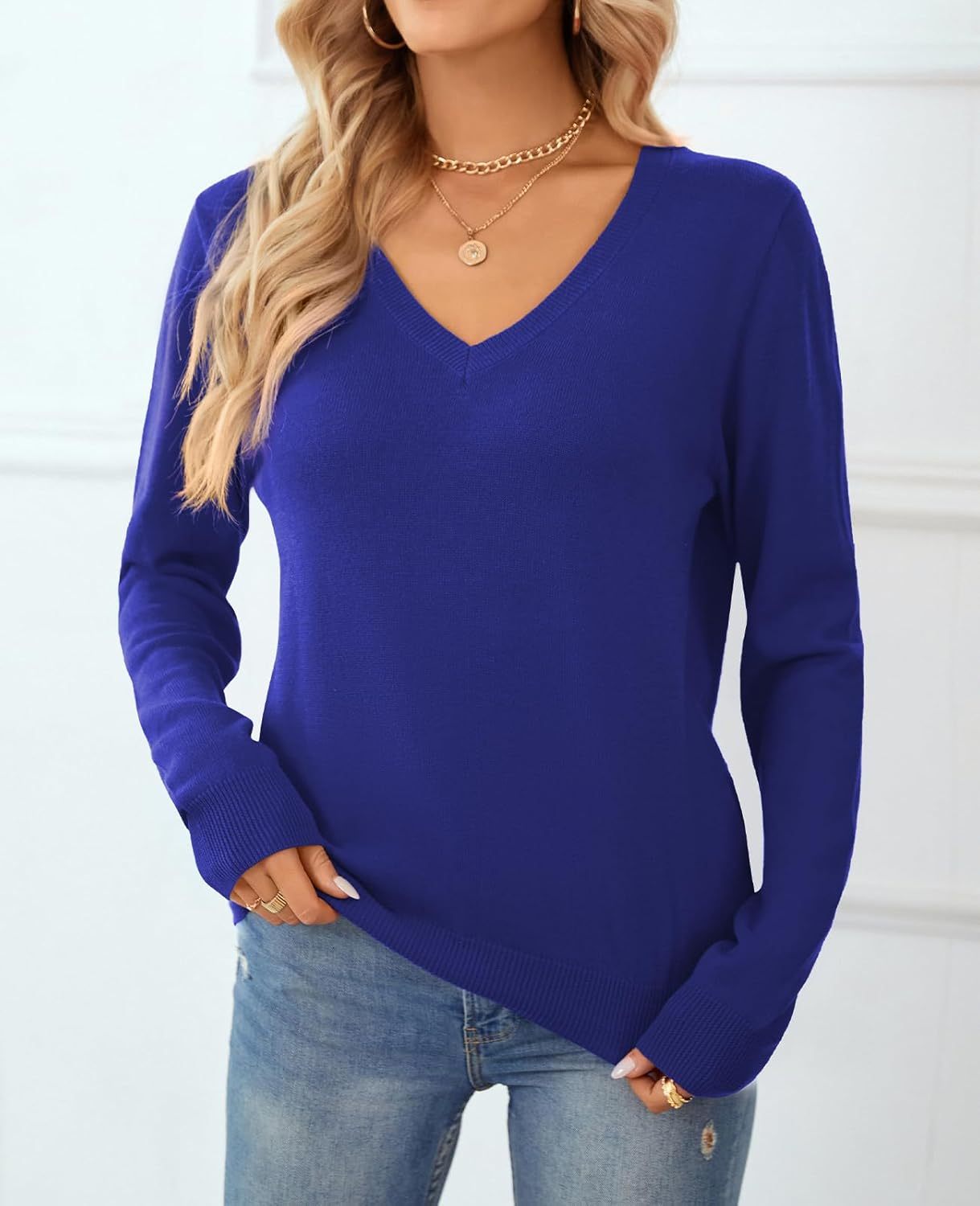 Women's Sweater 100% Cotton Long Sleeeve Pullover Sweater Soft Lightweight Knit Tops 