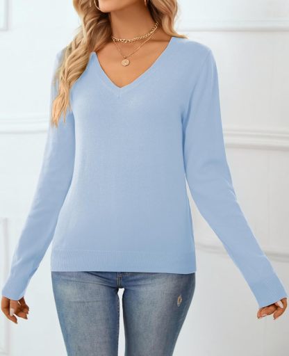 Women's Sweater 100% Cotton Long Sleeeve Pullover Sweater Soft Lightweight Knit Tops 