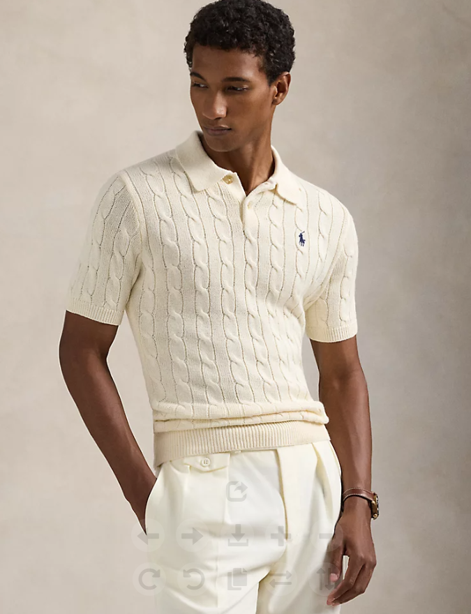 Cable-Knit Cotton Polo-Collar Sweater