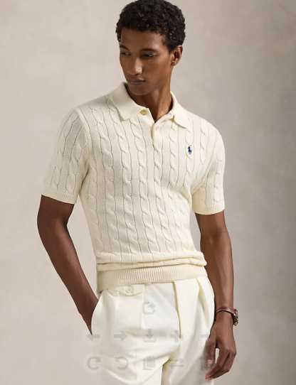 Cable-Knit Cotton Polo-Collar Sweater