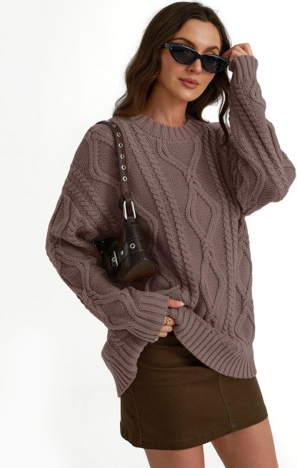 Women's Oversized Cable Knit Crewneck Sweaters